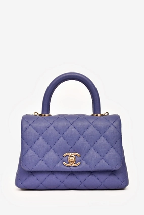 Pre-Loved Chanel 2020 Purple Caviar Leather Mini Coco Top Handle