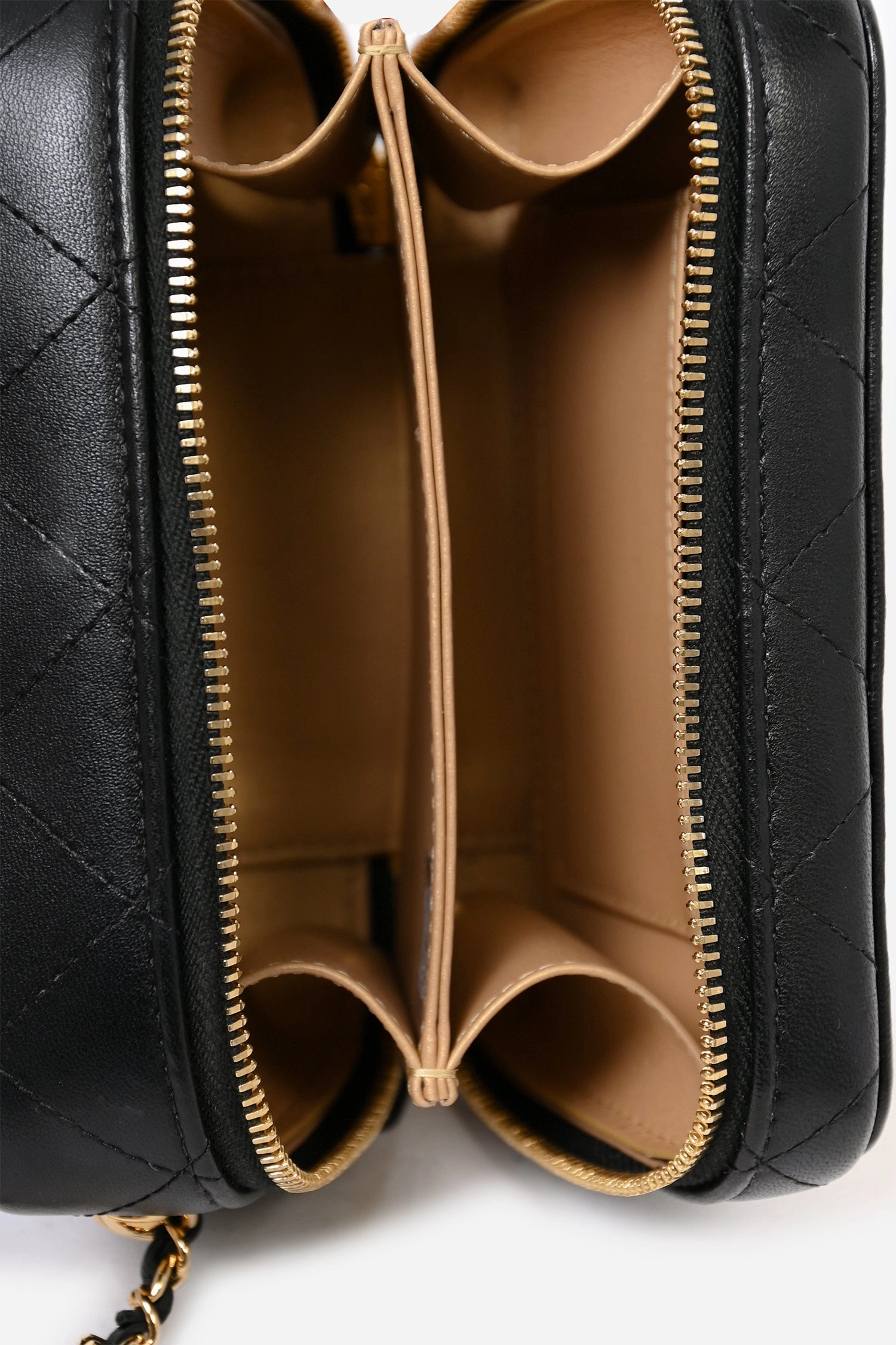 Pre-Loved Chanel 2021 Black Leather Gold CC Plate Mini Vanity Crossbody