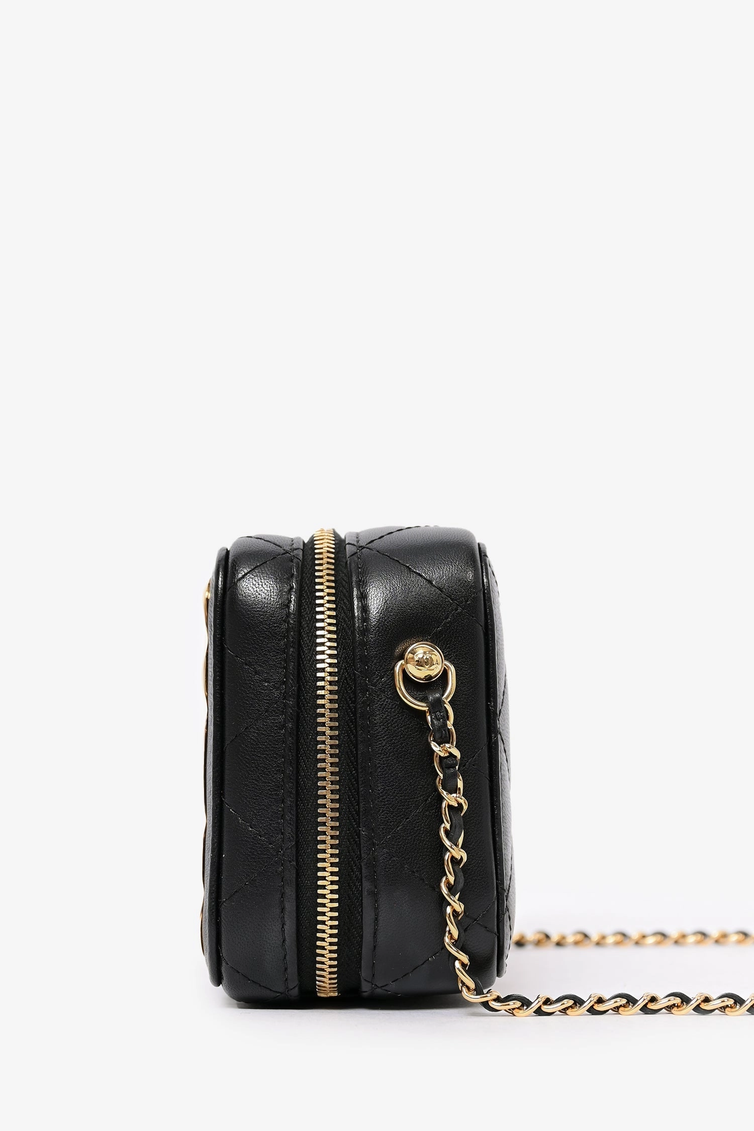 Pre-Loved Chanel 2021 Black Leather Gold CC Plate Mini Vanity Crossbody