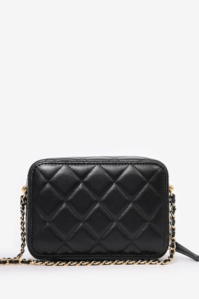 Pre-Loved Chanel 2021 Black Leather Gold CC Plate Mini Vanity Crossbody