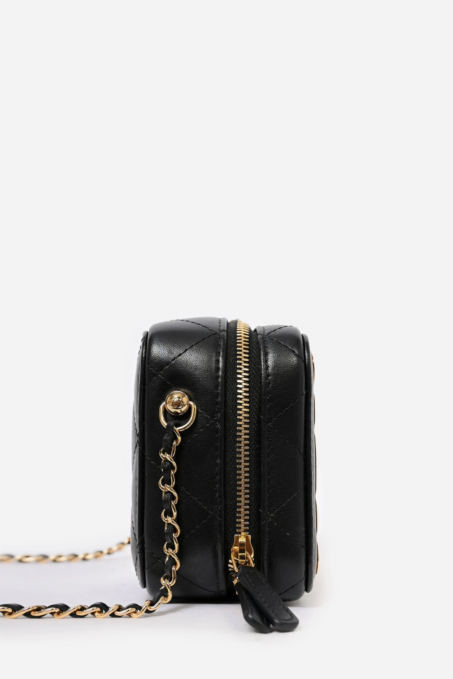 Pre-Loved Chanel 2021 Black Leather Gold CC Plate Mini Vanity Crossbody