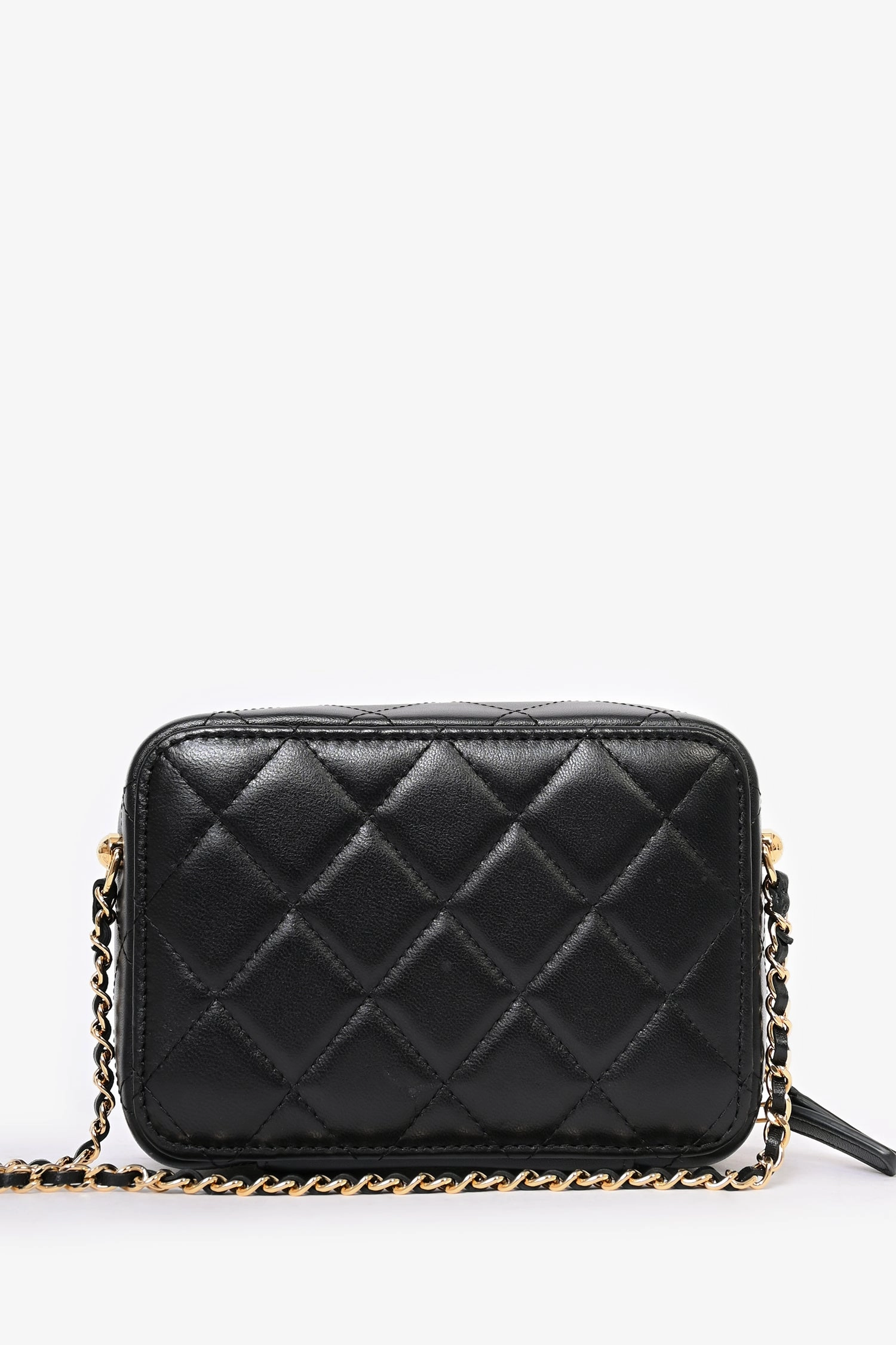 Pre-Loved Chanel 2021 Black Leather Gold CC Plate Mini Vanity Crossbody