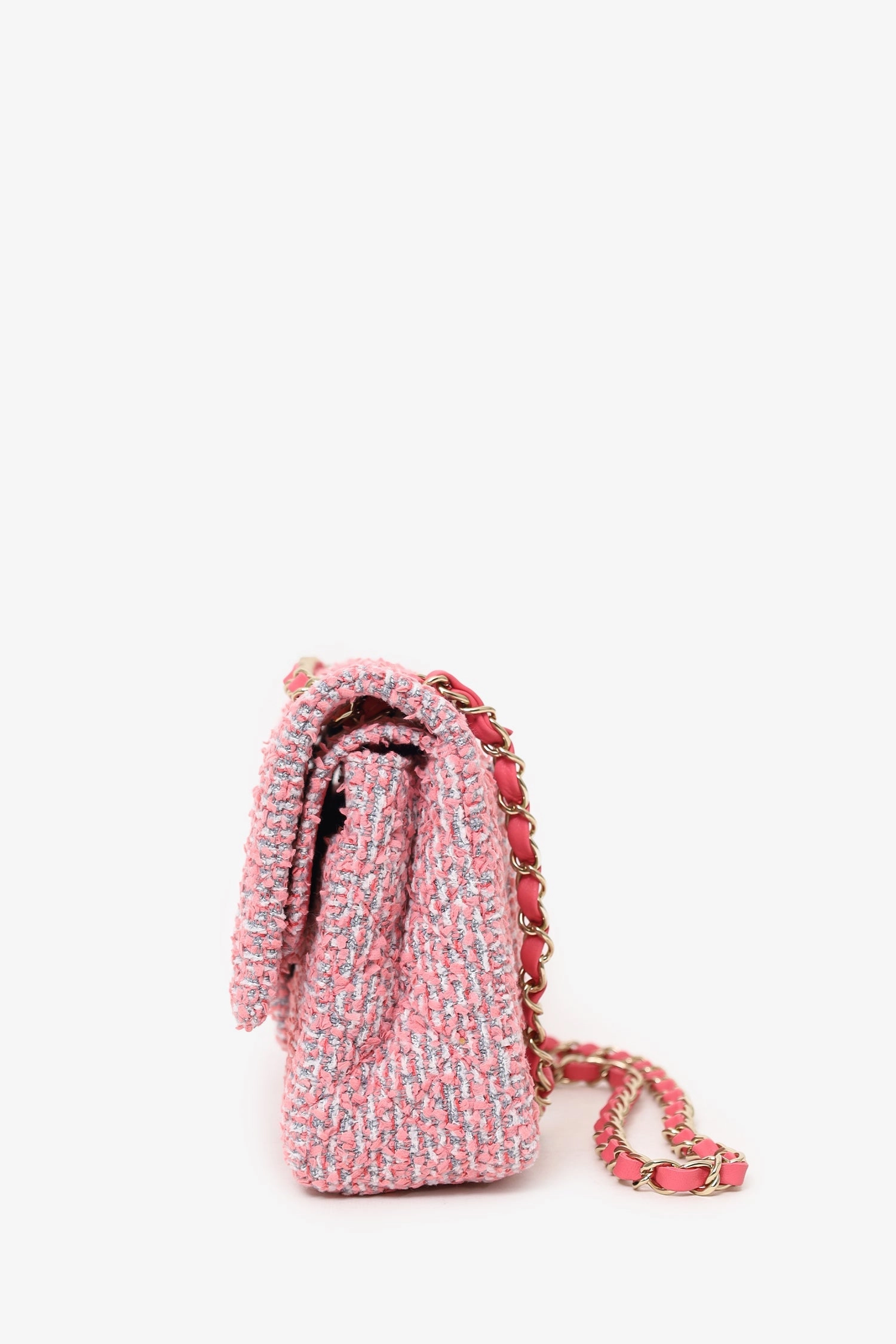 Pre-Loved Chanel 2021 Pink Tweed Medium Flap Shoulder Bag