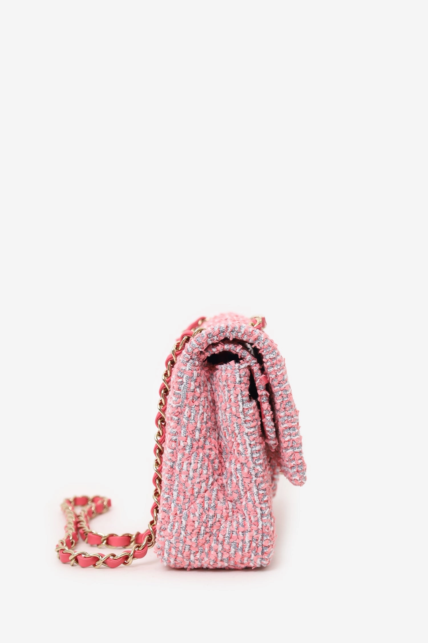 Pre-Loved Chanel 2021 Pink Tweed Medium Flap Shoulder Bag
