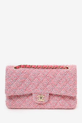 Pre-Loved Chanel 2021 Pink Tweed Medium Flap Shoulder Bag