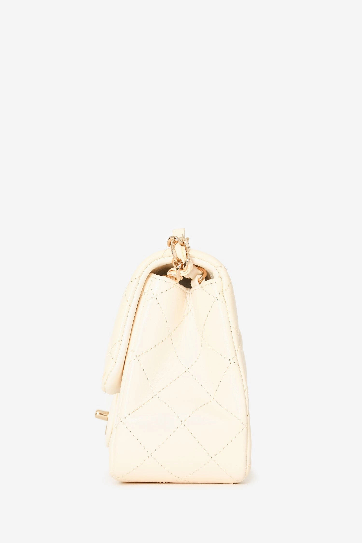 Pre-Loved Chanel 2021 White Lambskin Leather Quilted Mini Square Flap