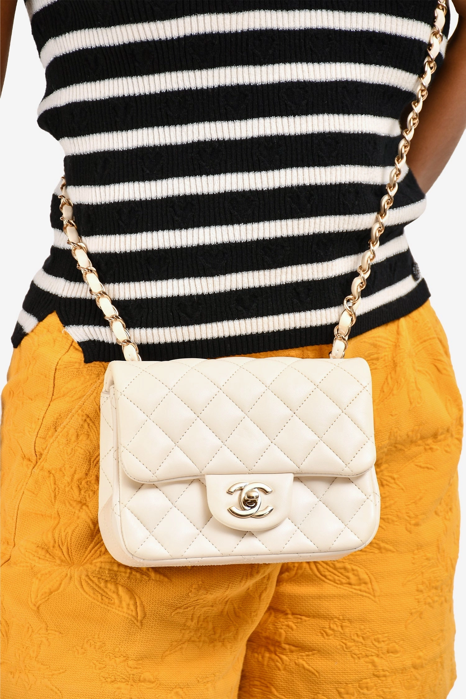 Pre-Loved Chanel 2021 White Lambskin Leather Quilted Mini Square Flap