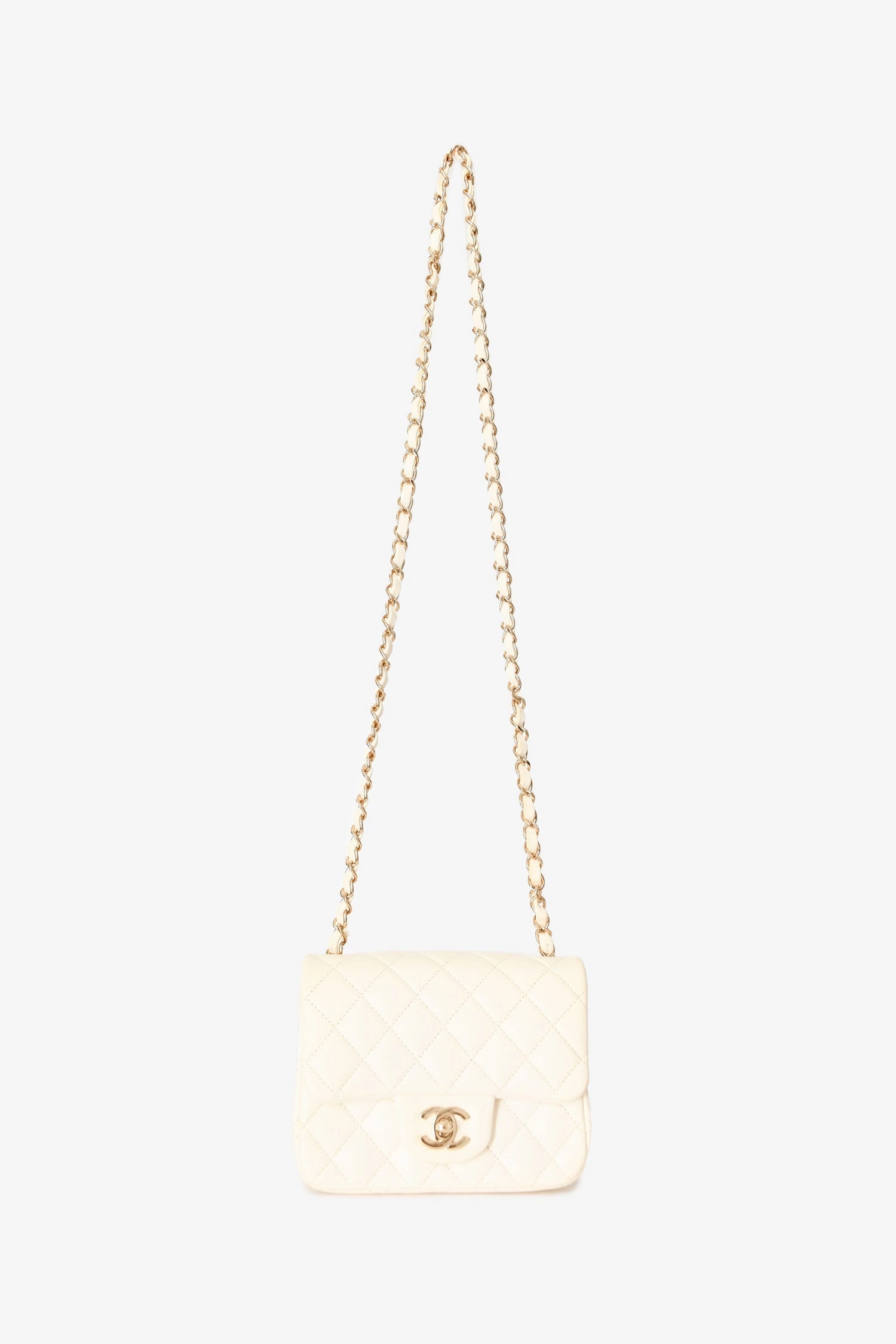 Pre-Loved Chanel 2021 White Lambskin Leather Quilted Mini Square Flap