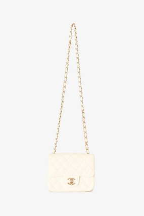 Pre-Loved Chanel 2021 White Lambskin Leather Quilted Mini Square Flap