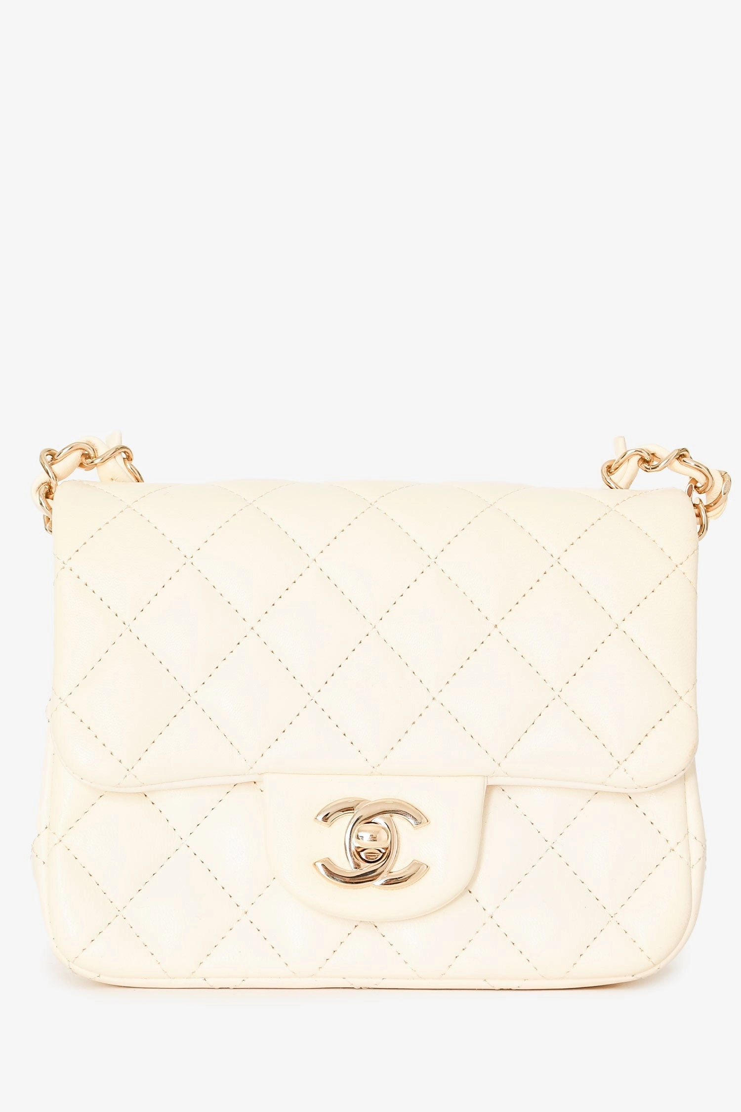 Pre-Loved Chanel 2021 White Lambskin Leather Quilted Mini Square Flap