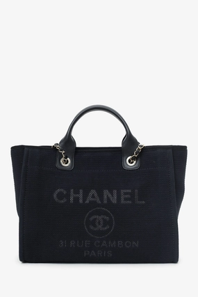 Pre-loved Chanel 2022 Black Canvas Small Deauville Shopping Tote