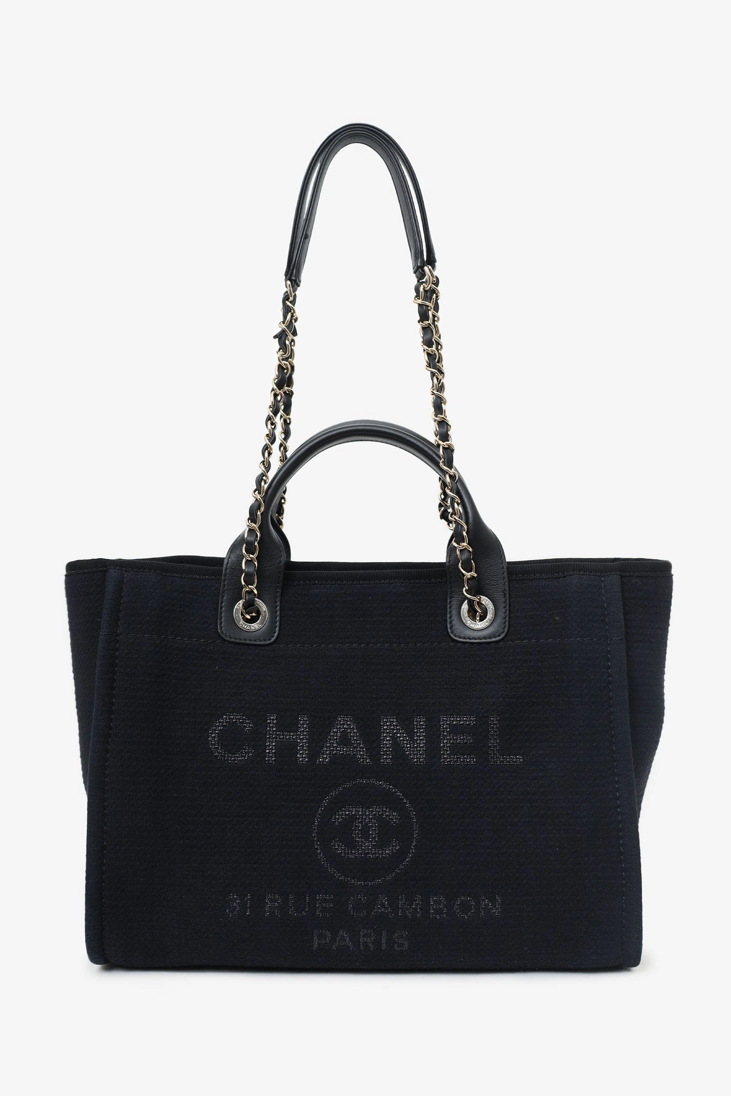 Pre-loved Chanel 2022 Black Canvas Small Deauville Shopping Tote
