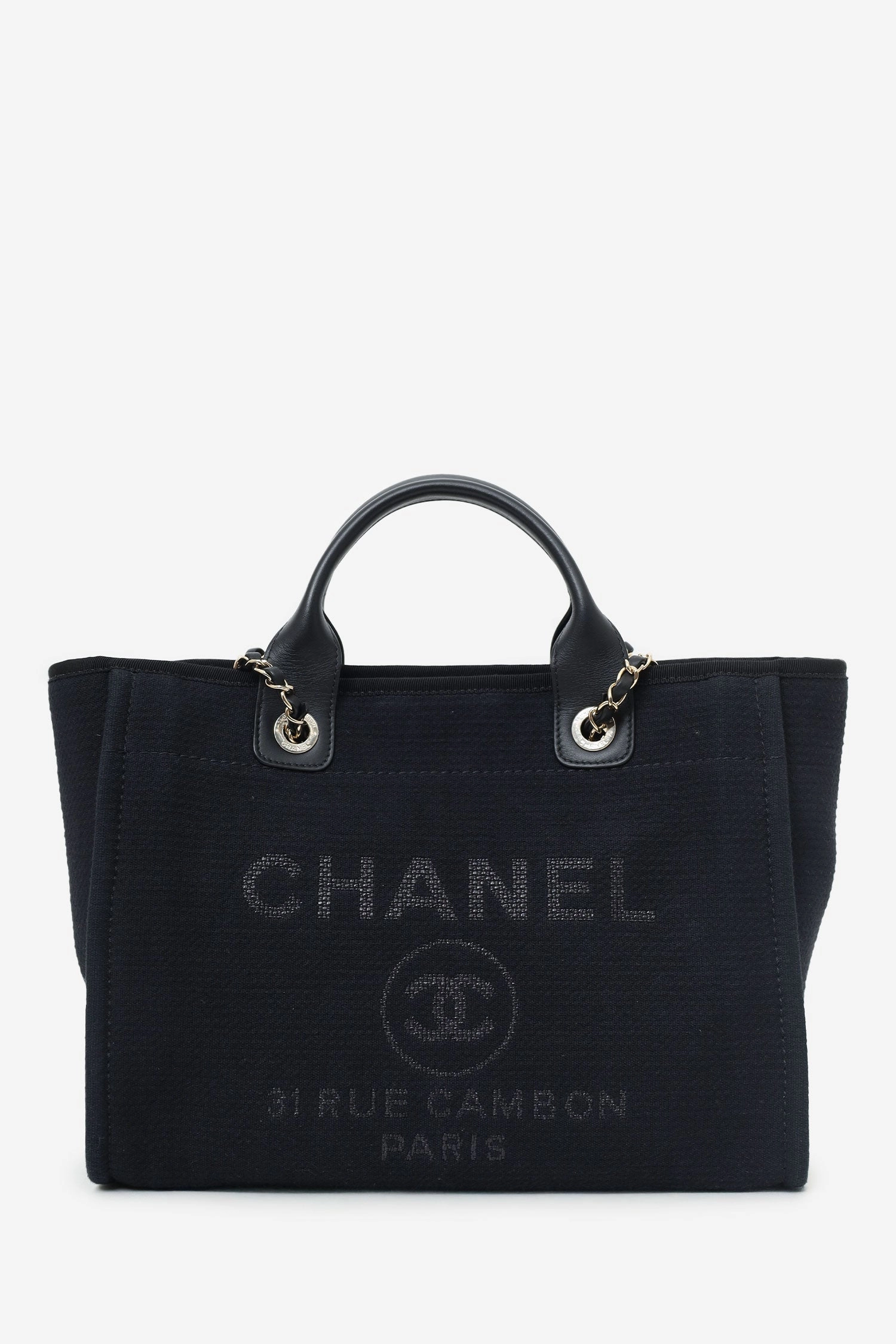 Pre-loved Chanel 2022 Black Canvas Small Deauville Shopping Tote