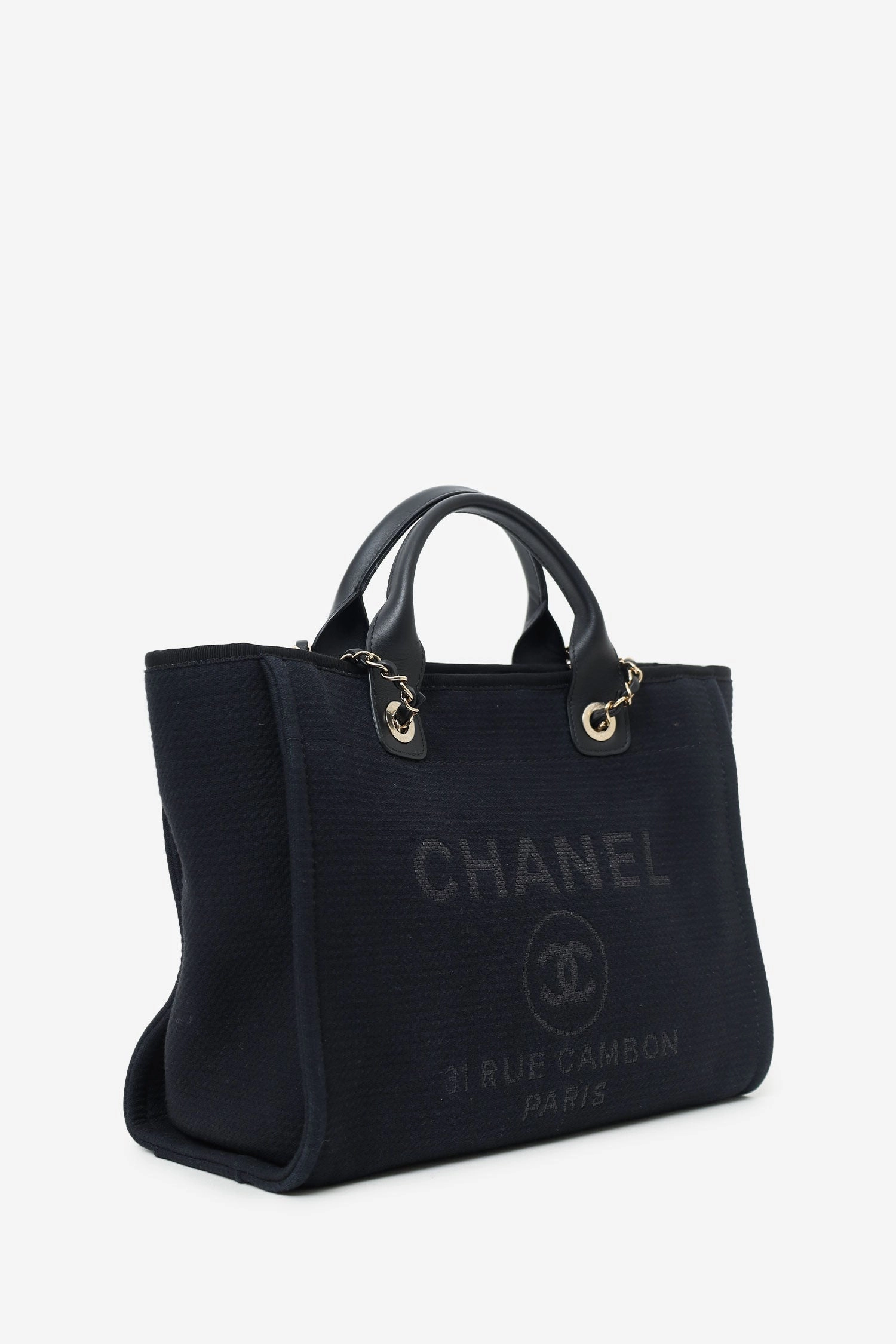 Pre-loved Chanel 2022 Black Canvas Small Deauville Shopping Tote