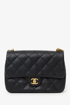 Pre-Loved Chanel 2023 Black Caviar Quilted Mini Sweetheart Flap Black