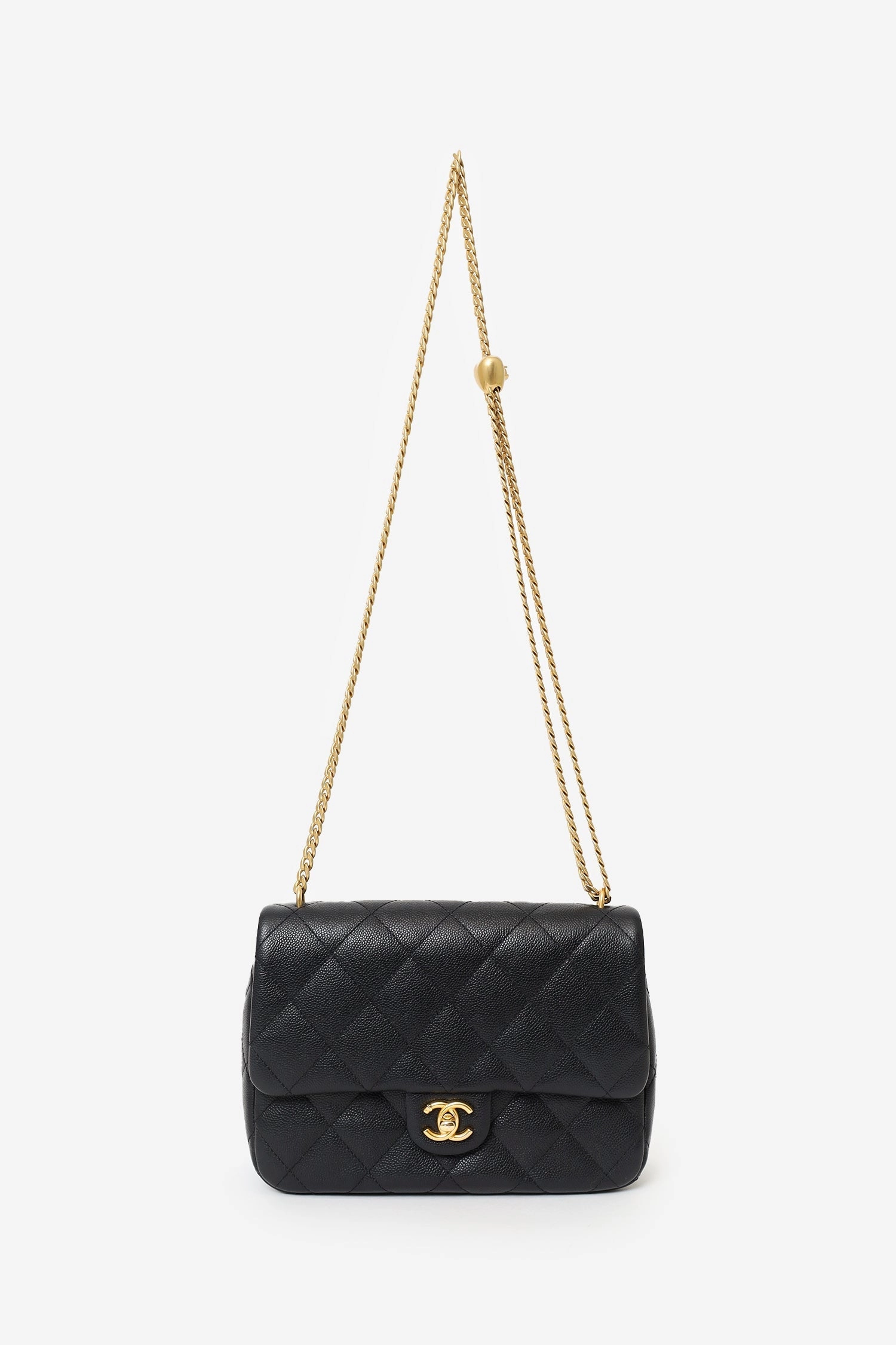 Pre-Loved Chanel 2023 Black Caviar Quilted Mini Sweetheart Flap Black