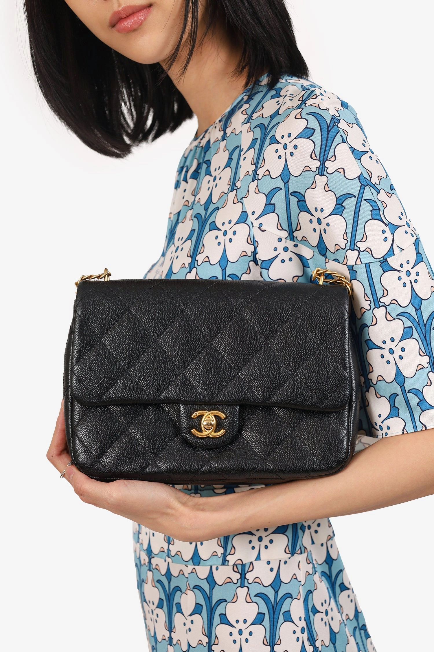 Pre-Loved Chanel 2023 Black Caviar Quilted Mini Sweetheart Flap Black