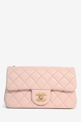 Pre-Loved Chanel 2023 Pink Lambskin Leather Mini Rectangular Pearl Crush Crossbody