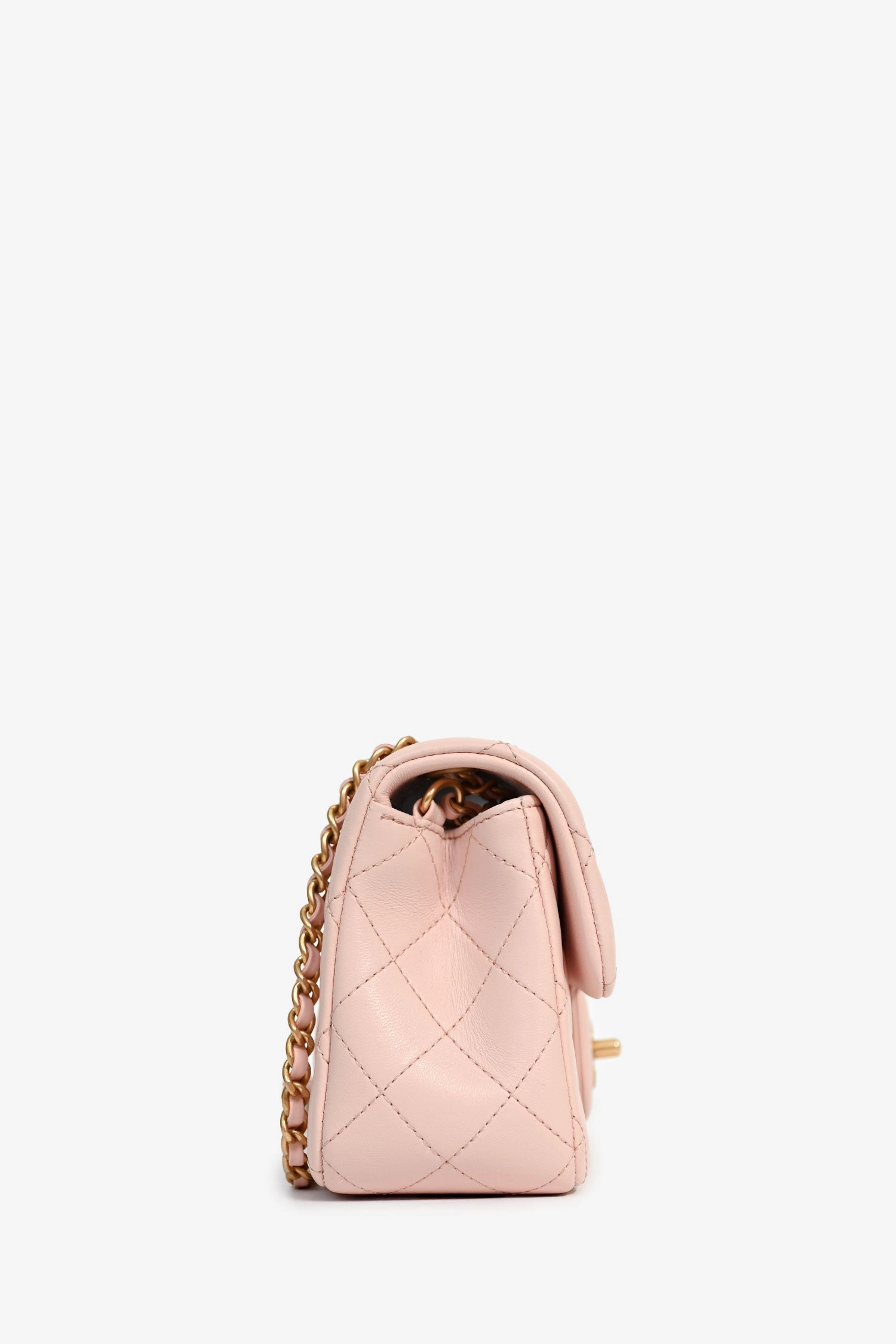 Pre-Loved Chanel 2023 Pink Lambskin Leather Mini Rectangular Pearl Crush Crossbody