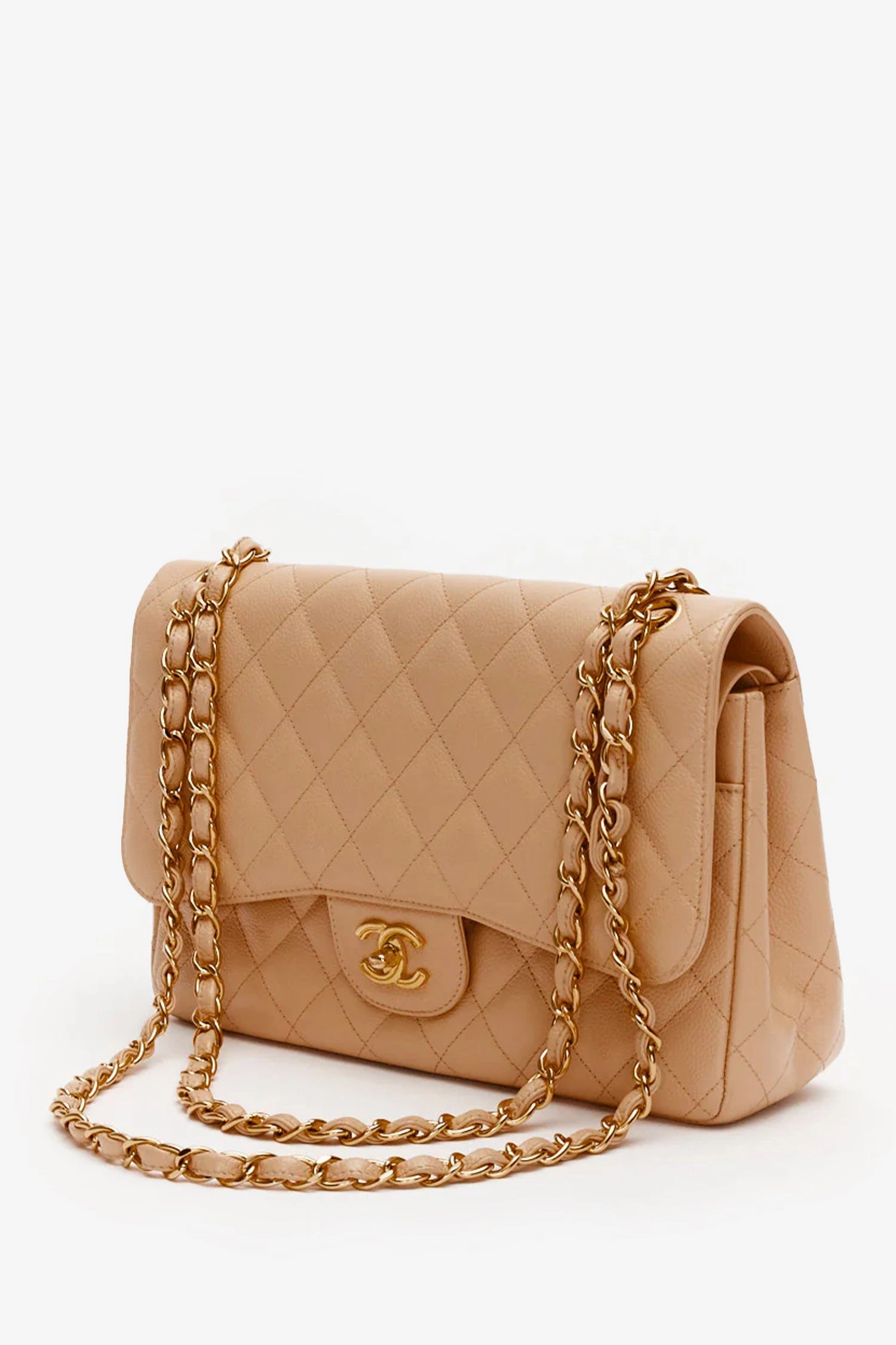 Pre-Loved Chanel Beige Caviar Leather Jumbo Classic Double Flap Bag