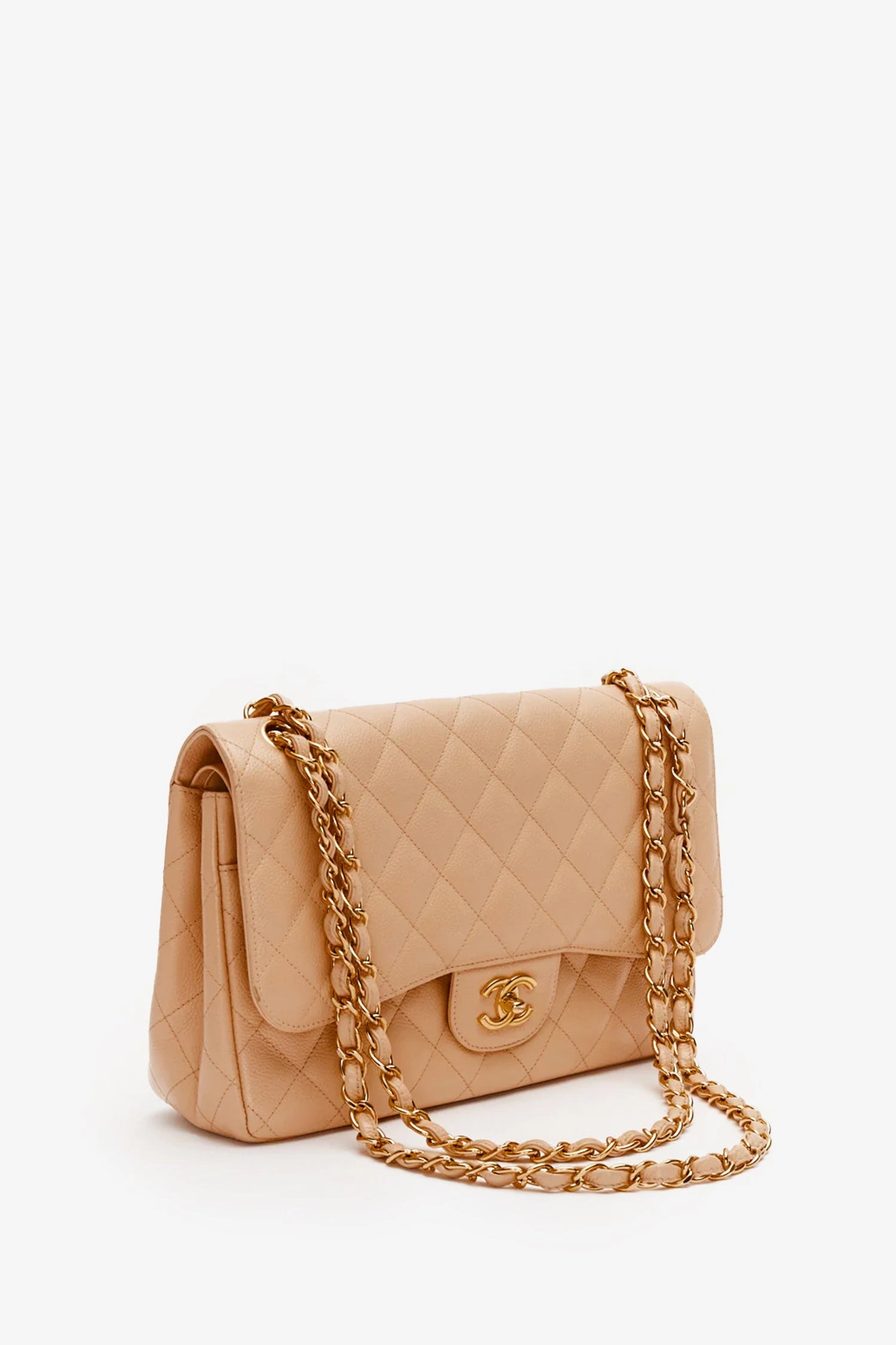 Pre-Loved Chanel Beige Caviar Leather Jumbo Classic Double Flap Bag