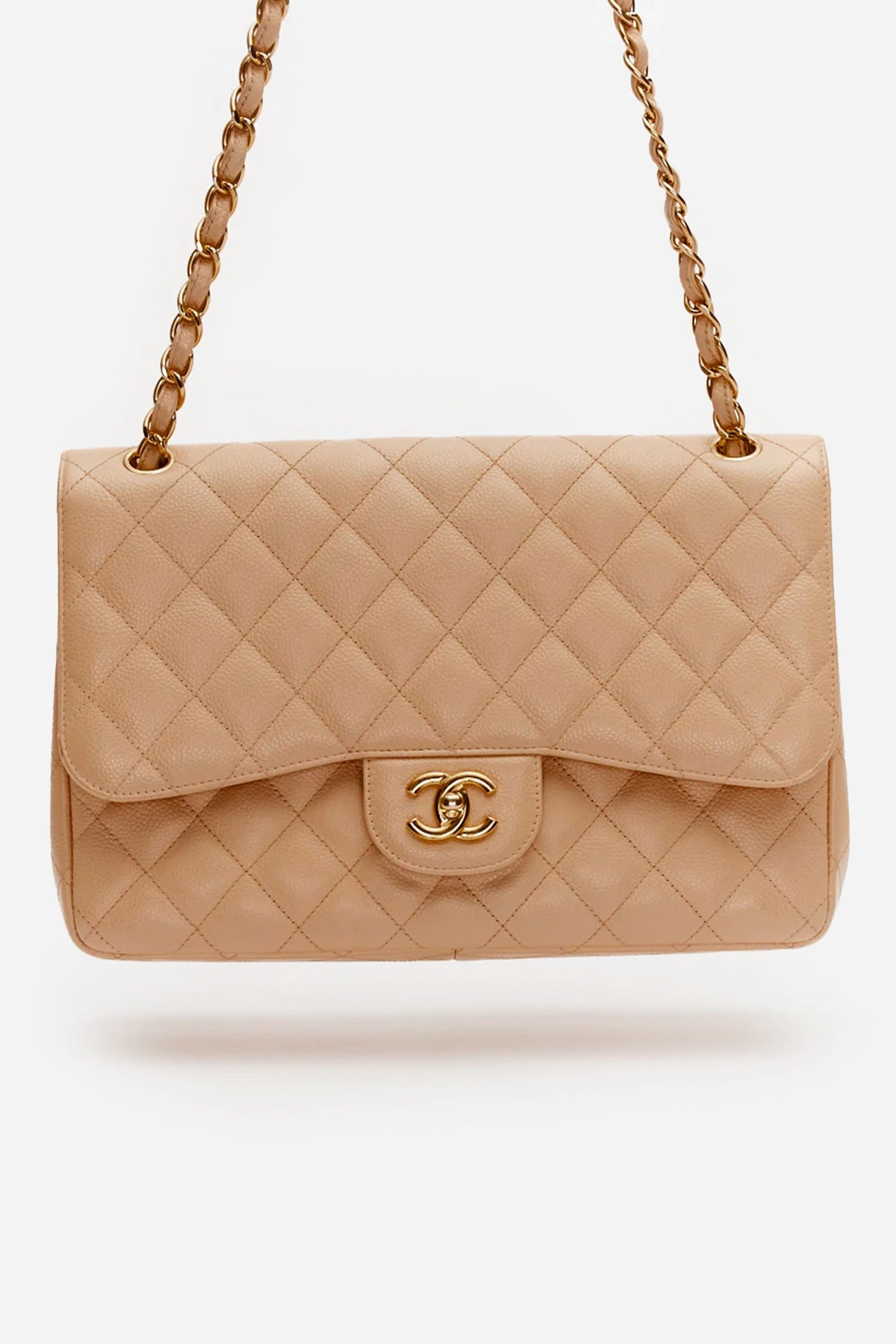 Pre-Loved Chanel Beige Caviar Leather Jumbo Classic Double Flap Bag