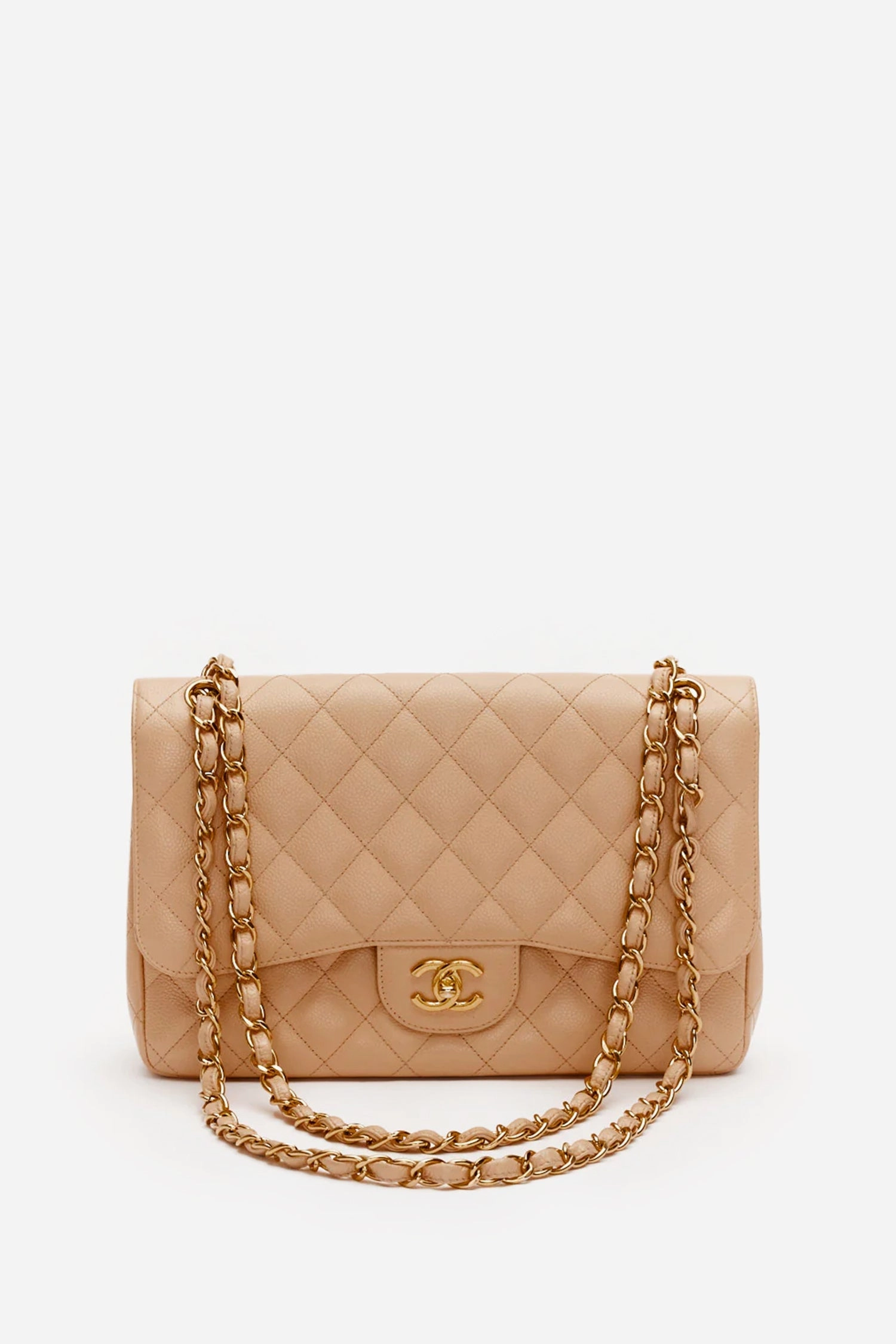 Pre-Loved Chanel Beige Caviar Leather Jumbo Classic Double Flap Bag