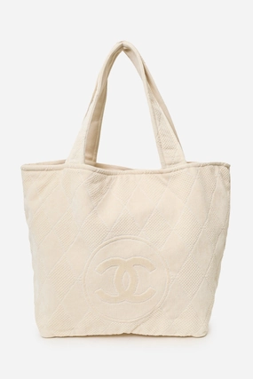Pre-Loved Chanel Beige Terry Cloth Beach Tote & Towel Set