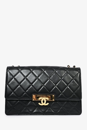 Pre-Loved Chanel Black Lambskin 2013/14 CC Golden Class Large Flap Shoulder Bag