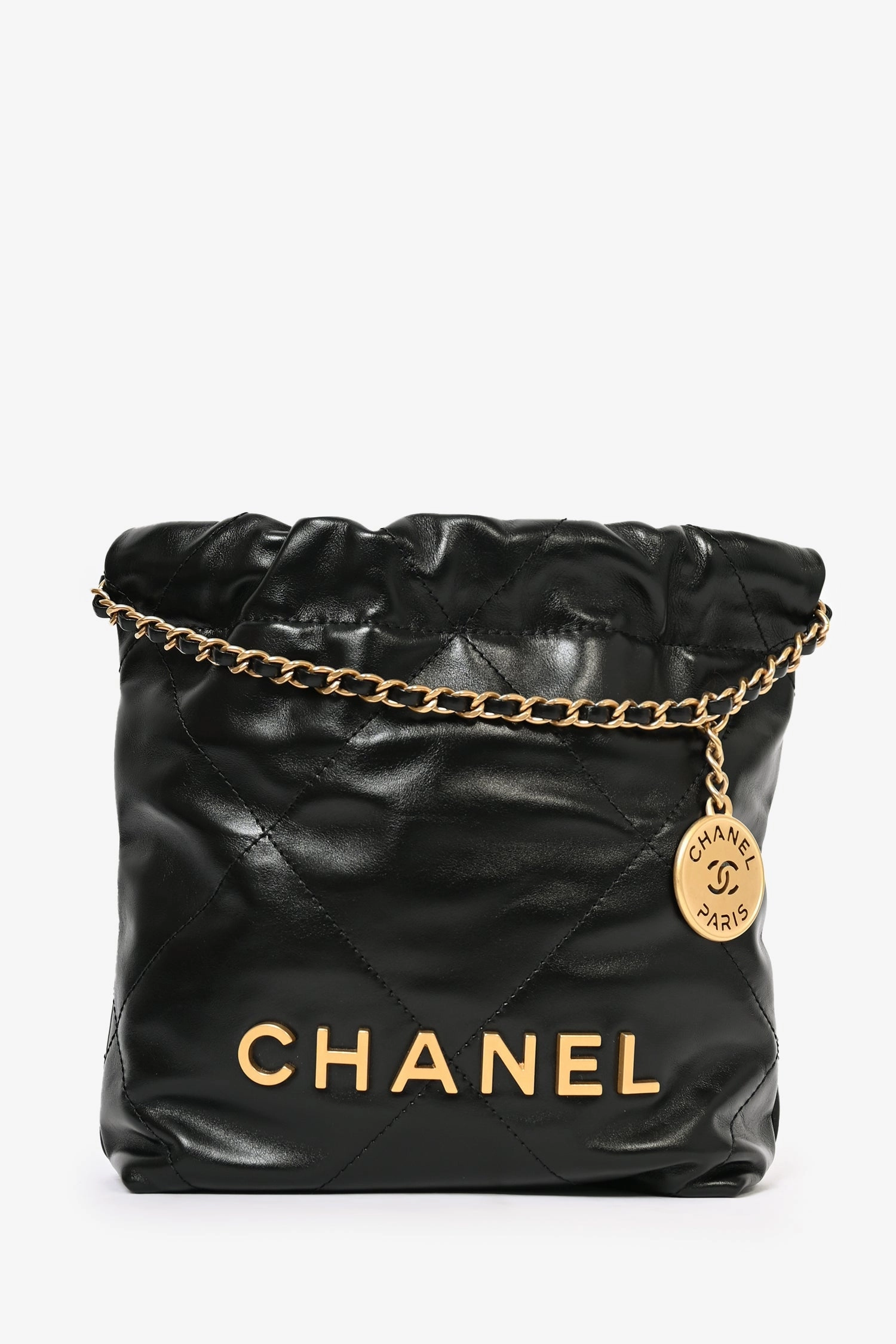 Pre-Loved Chanel Black Leather Mini 22 Hobo Bag
