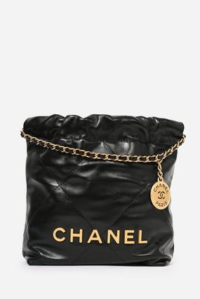 Pre-Loved Chanel Black Leather Mini 22 Hobo Bag