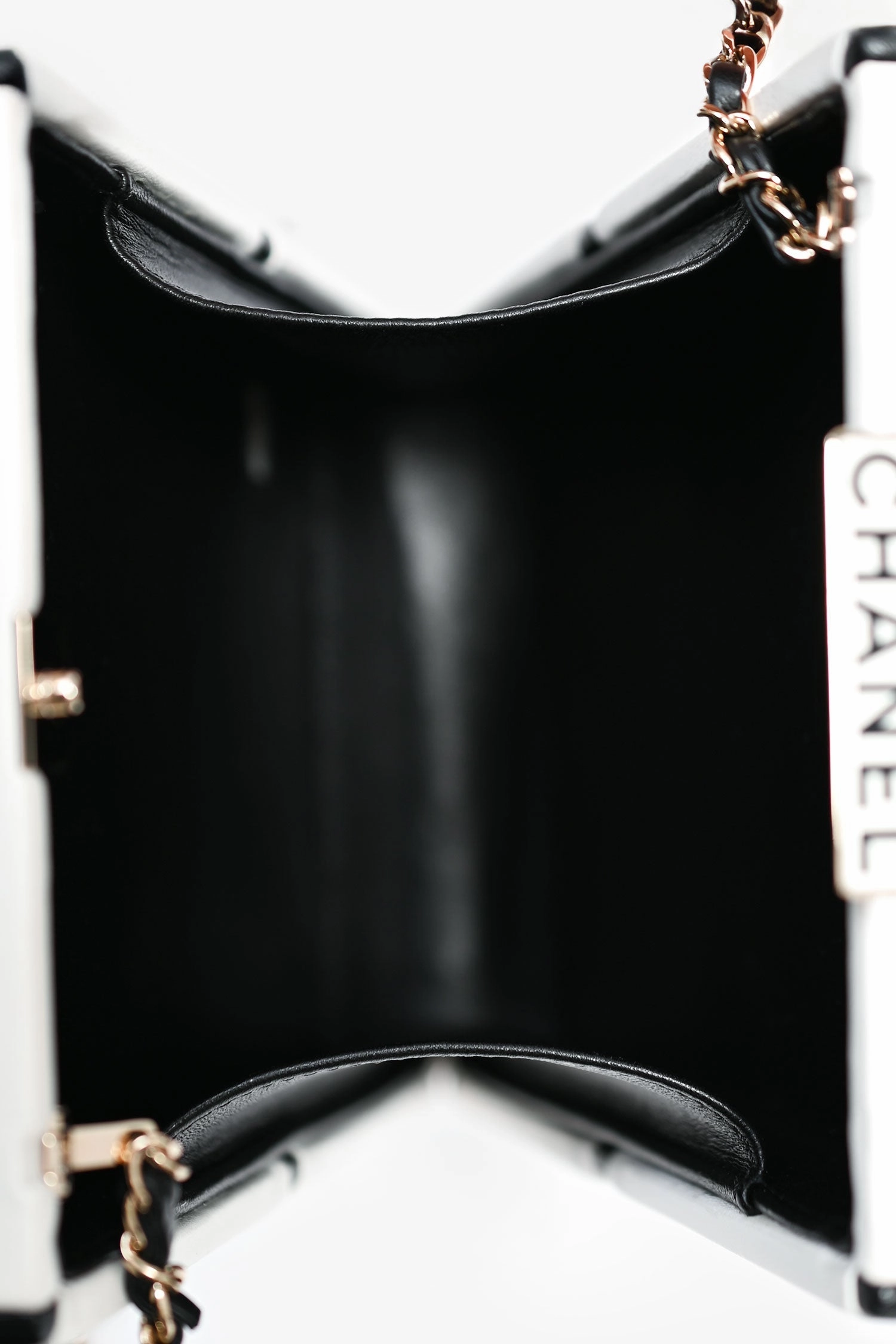 Pre-Loved Chanel Black/White Leather No. 5 Perfume Clutch Evening Clutch