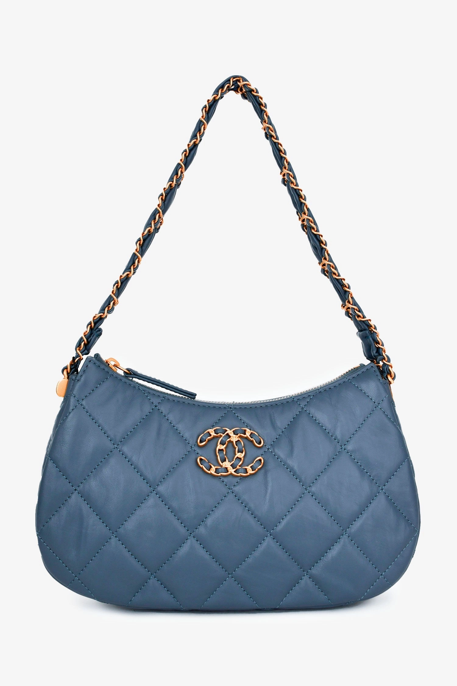 Pre-Loved Chanel Blue Aged Lambskin Leather Quilted Chanel 19 Clutch On Chain GHW