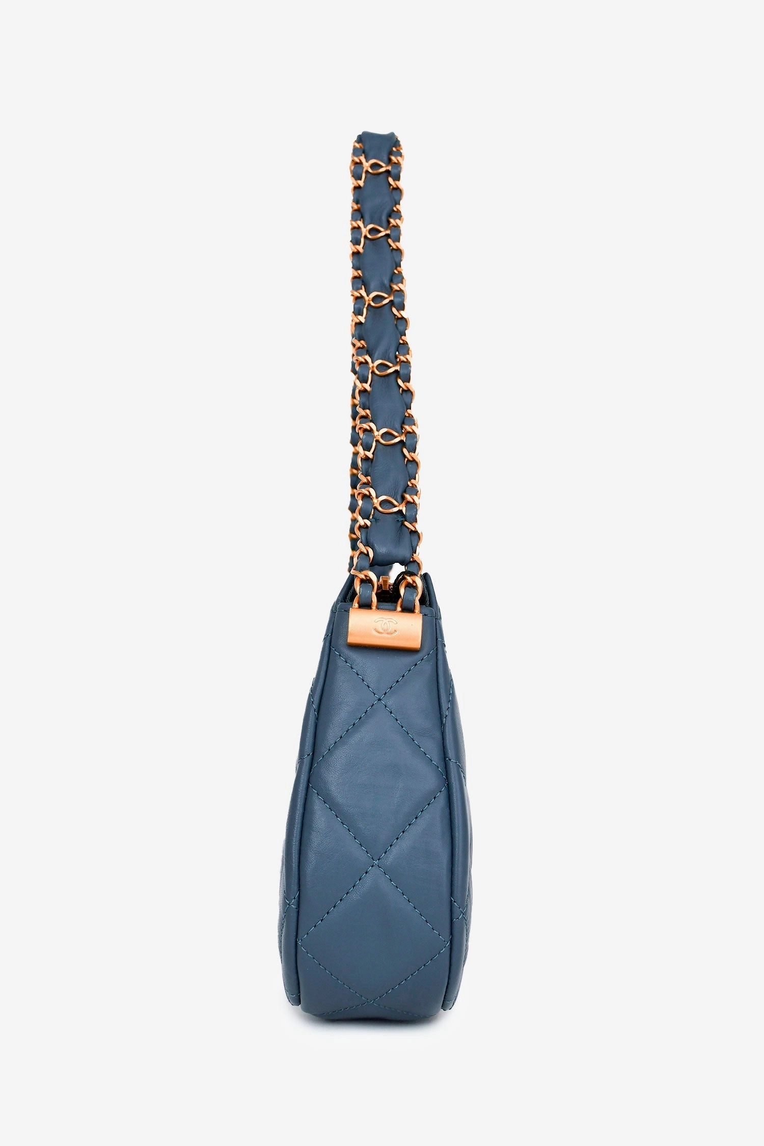 Pre-Loved Chanel Blue Aged Lambskin Leather Quilted Chanel 19 Clutch On Chain GHW