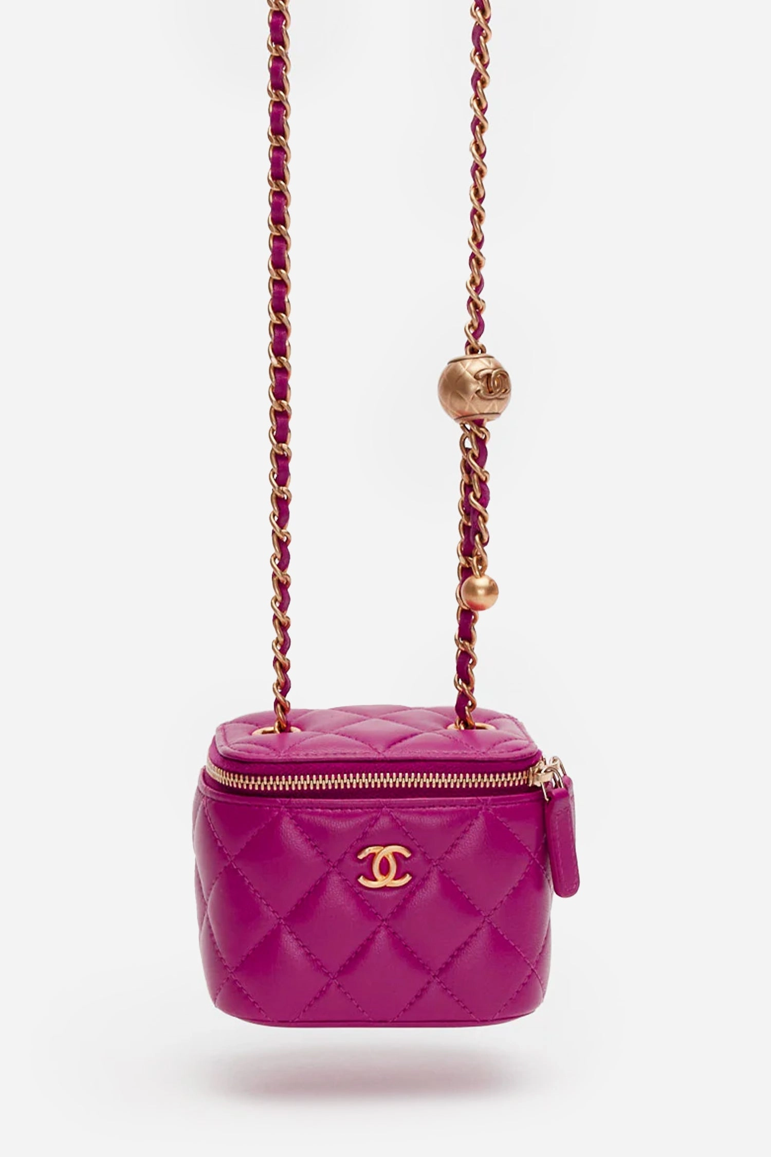 Pre-Loved Chanel Dark Pink Quilted Lambskin Mini Pearl Crush Vanity Case