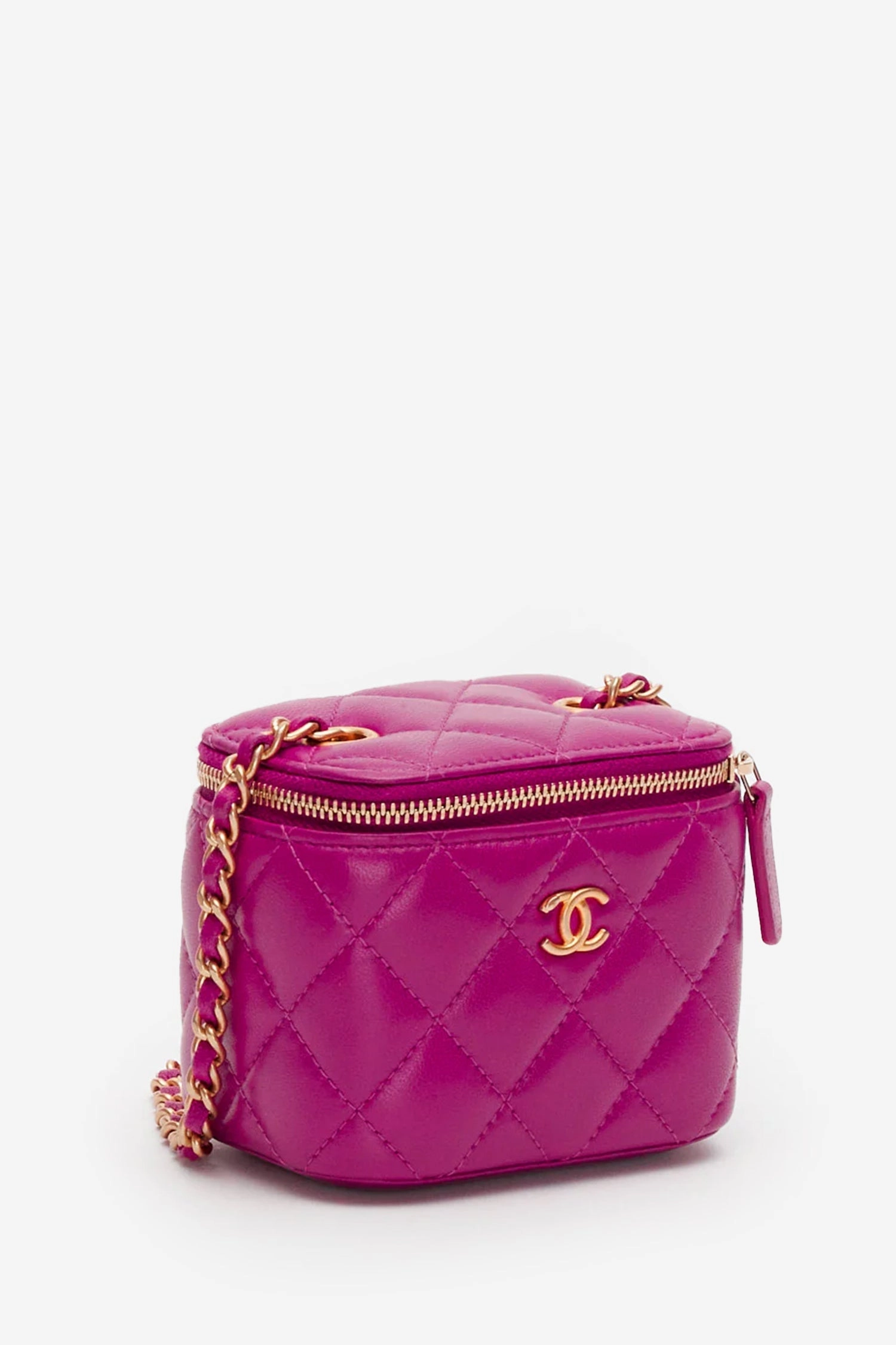 Pre-Loved Chanel Dark Pink Quilted Lambskin Mini Pearl Crush Vanity Case