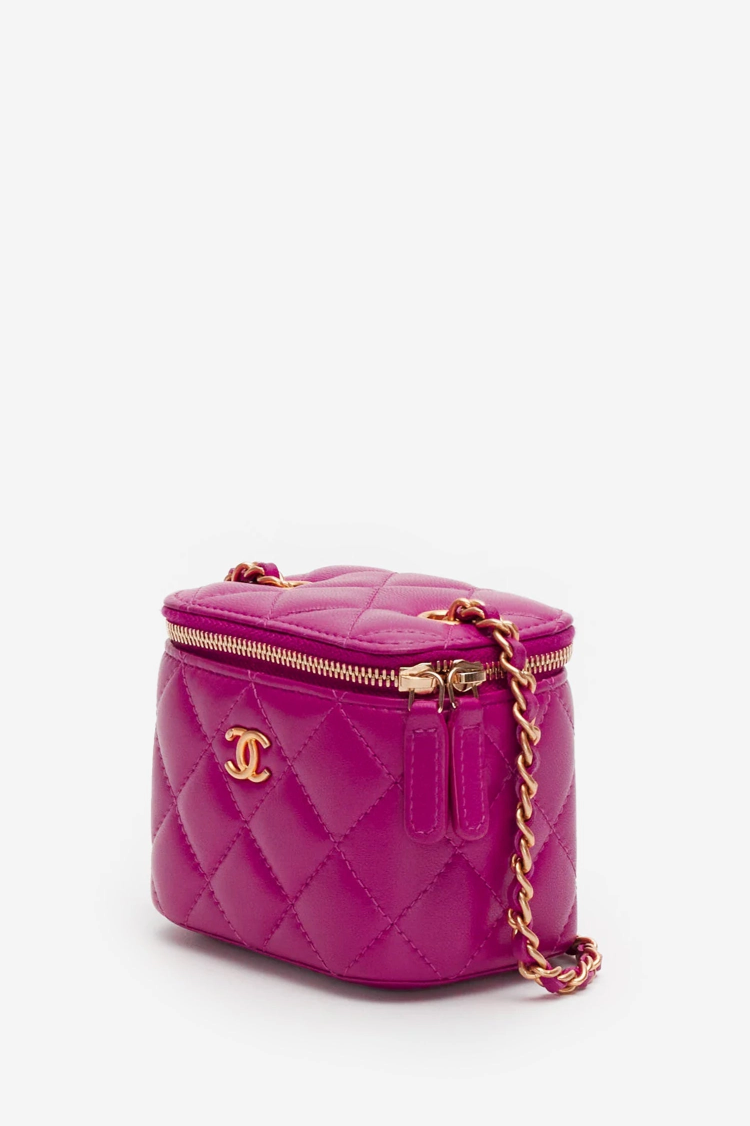 Pre-Loved Chanel Dark Pink Quilted Lambskin Mini Pearl Crush Vanity Case