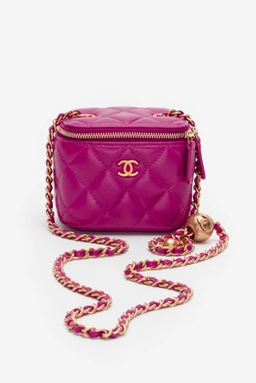 Pre-Loved Chanel Dark Pink Quilted Lambskin Mini Pearl Crush Vanity Case
