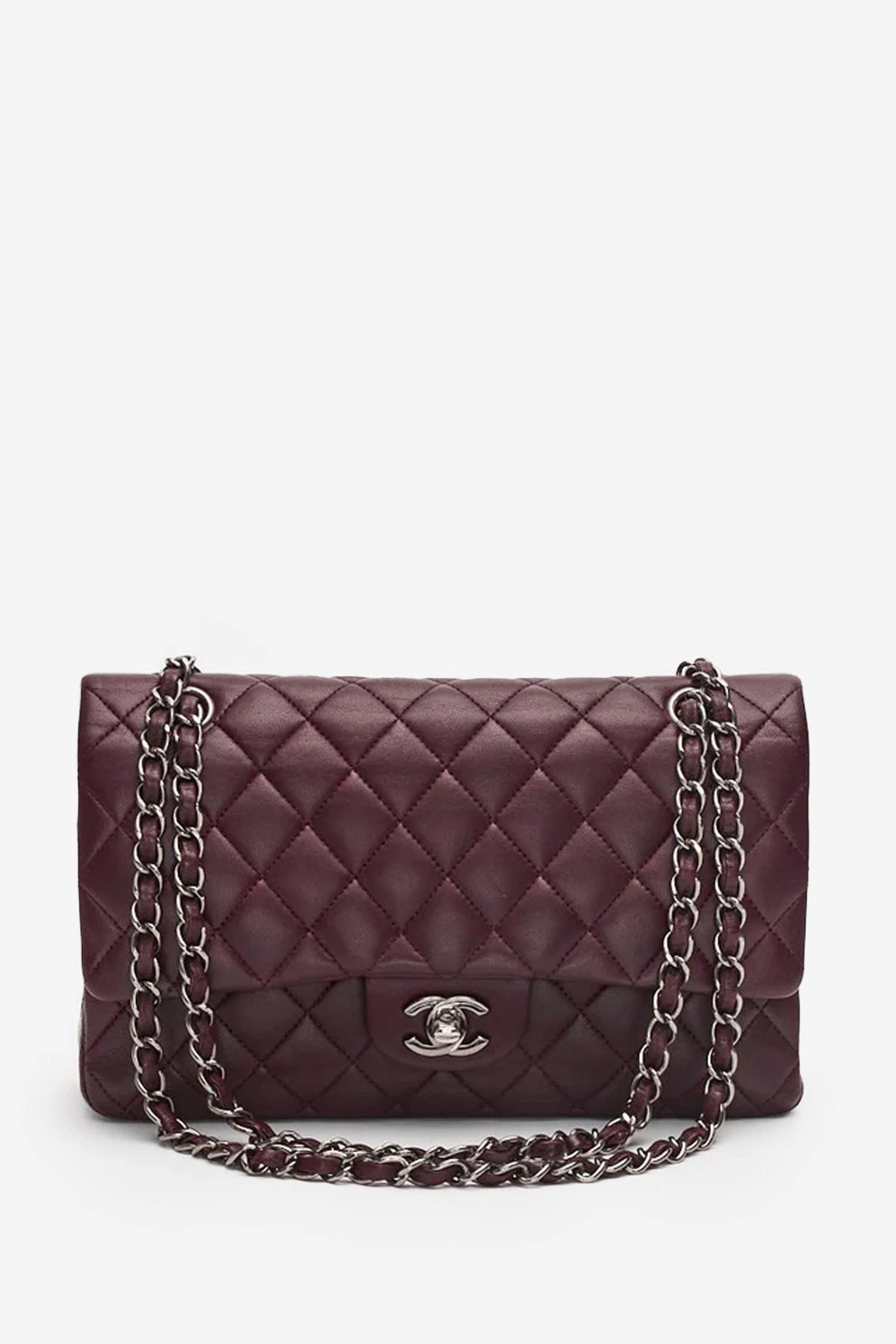 Pre-Loved Chanel Dark Purple Lambskin Medium Classic Double Flap Bag