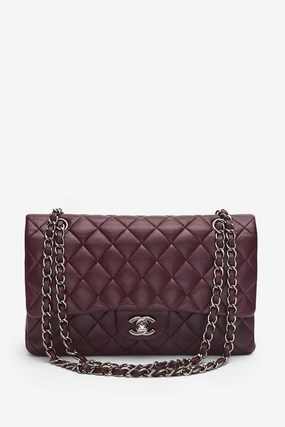Pre-Loved Chanel Dark Purple Lambskin Medium Classic Double Flap Bag
