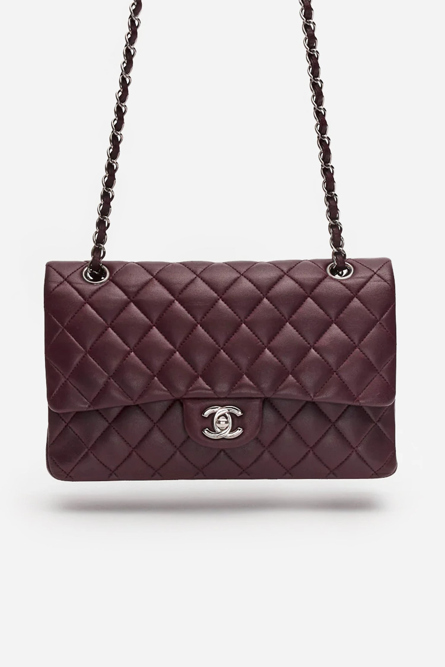 Pre-Loved Chanel Dark Purple Lambskin Medium Classic Double Flap Bag