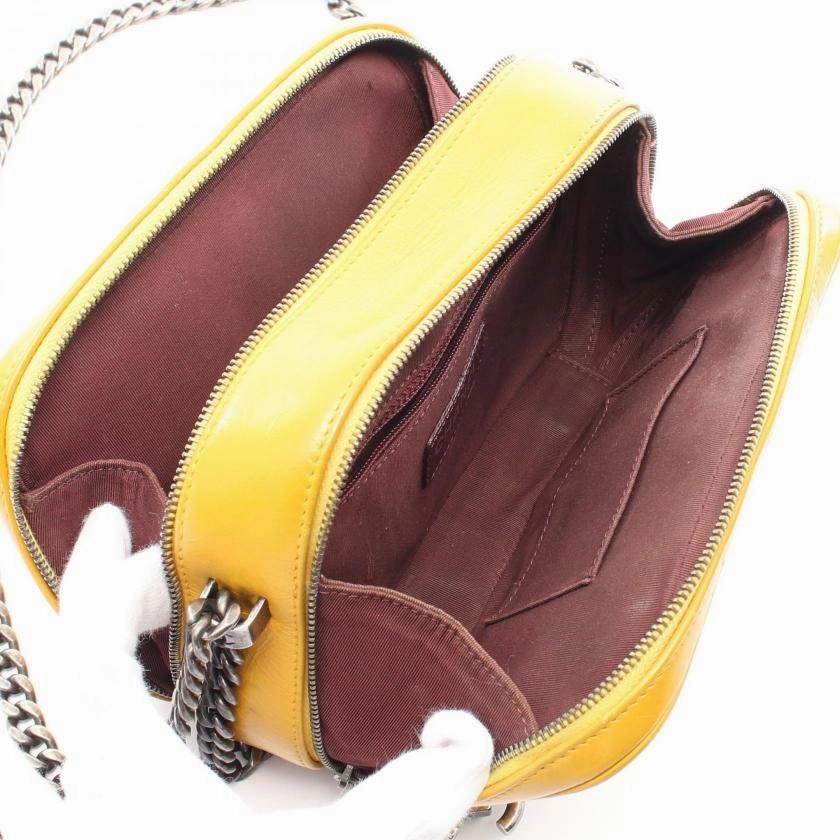 Pre-loved CHANEL Matelasse Bias Stitch Chain Shoulder Bag Lambskin Orange Yellow Antique Silver Hardware