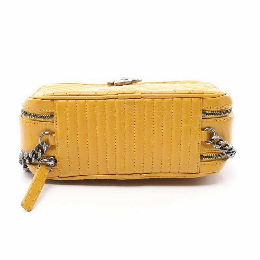 Pre-loved CHANEL Matelasse Bias Stitch Chain Shoulder Bag Lambskin Orange Yellow Antique Silver Hardware