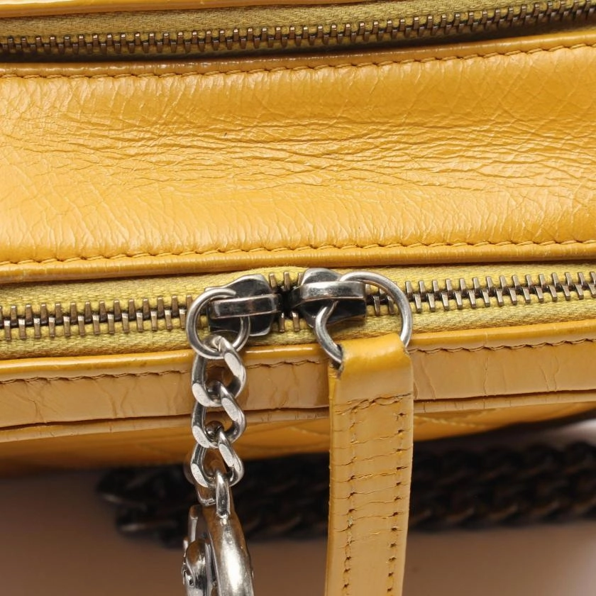 Pre-loved CHANEL Matelasse Bias Stitch Chain Shoulder Bag Lambskin Orange Yellow Antique Silver Hardware