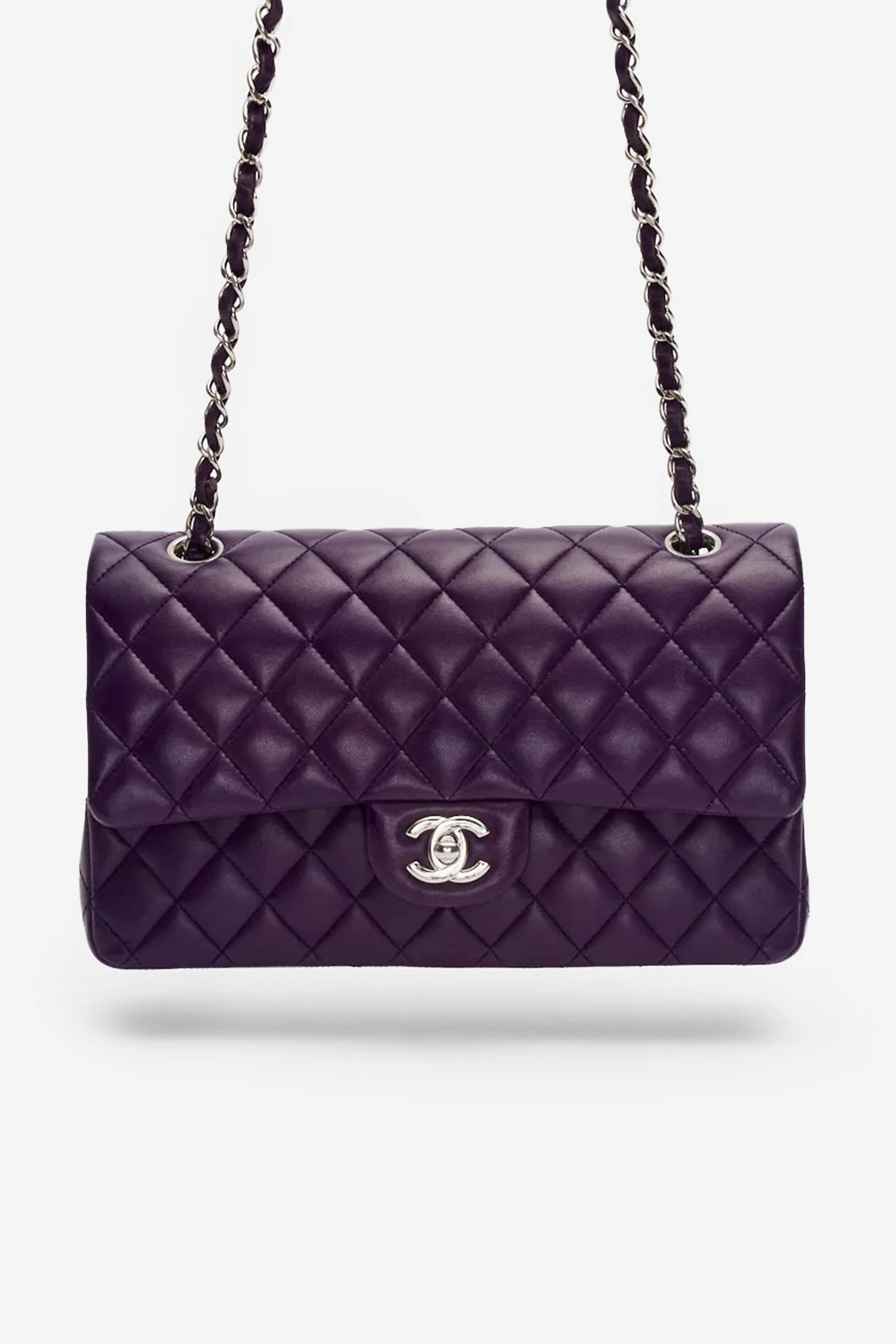 Pre-Loved Chanel Purple Lambskin Medium Double Flap Bag