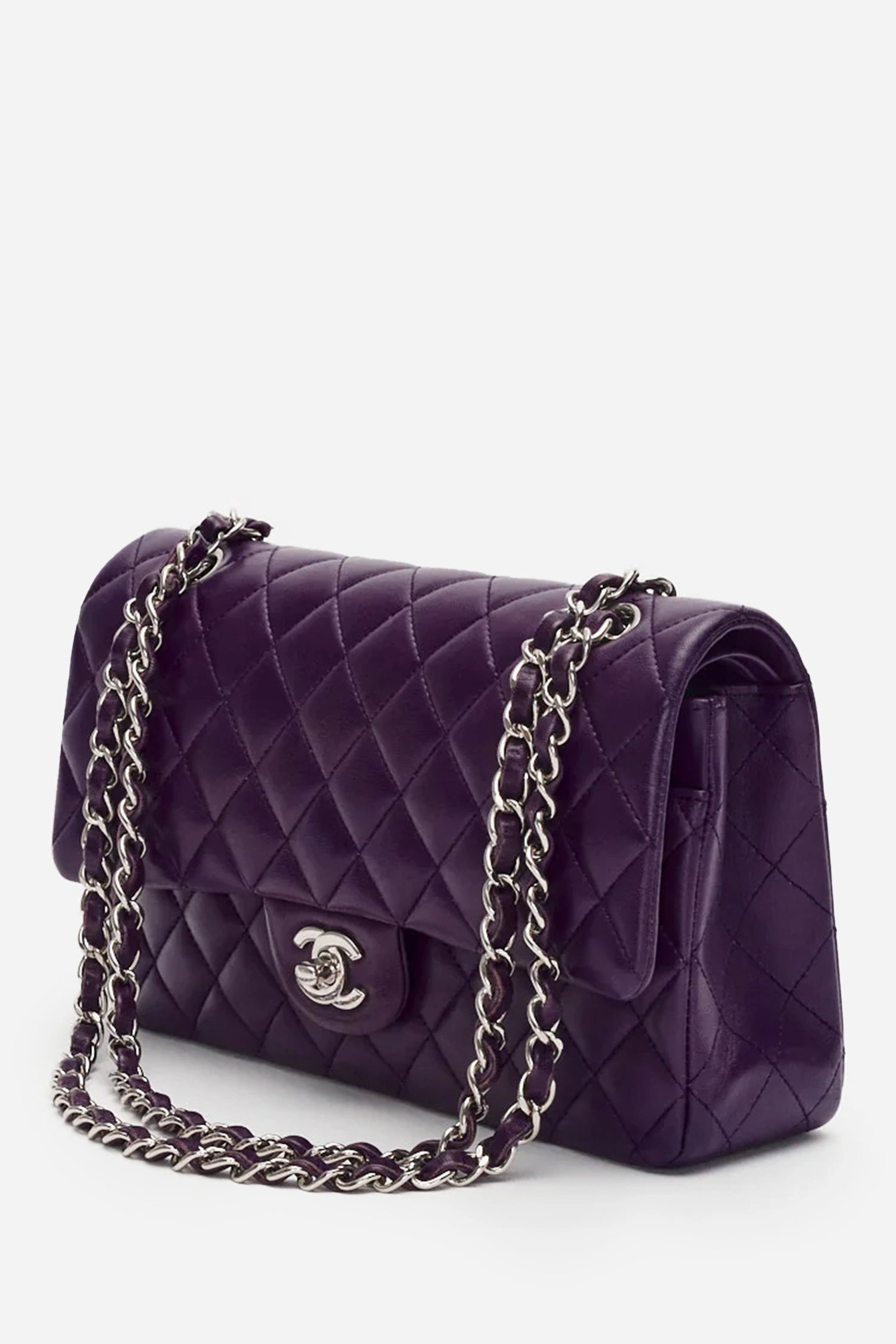 Pre-Loved Chanel Purple Lambskin Medium Double Flap Bag