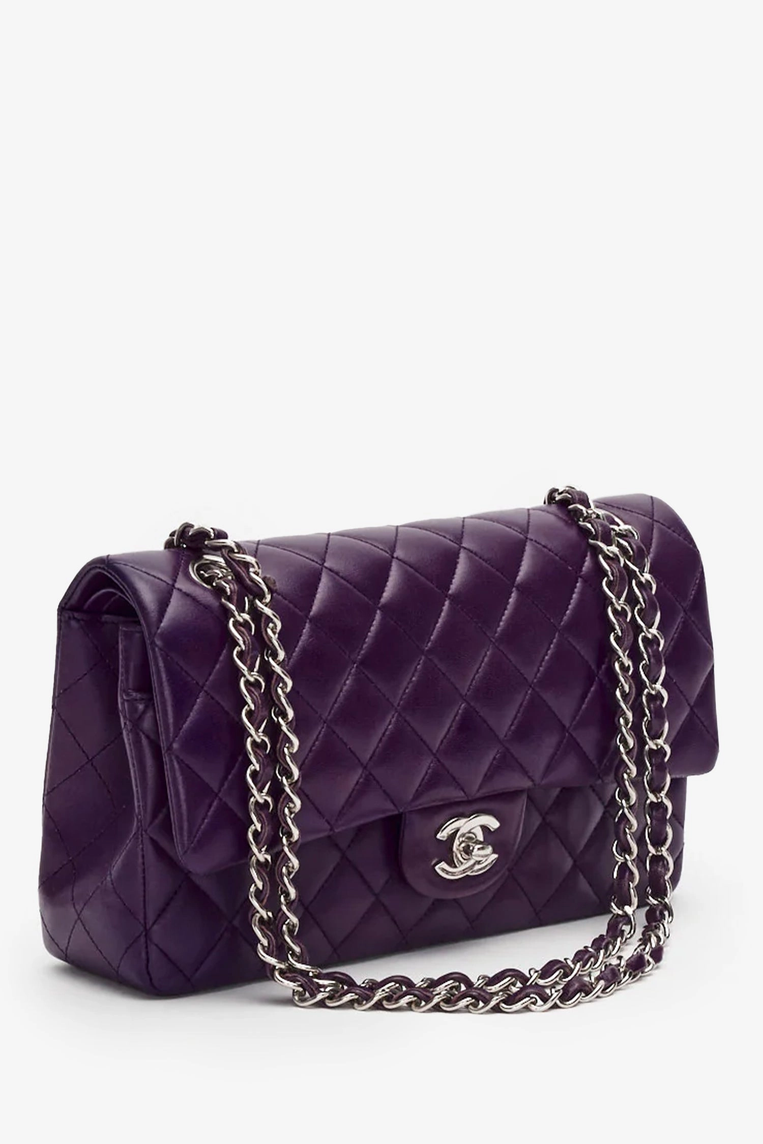Pre-Loved Chanel Purple Lambskin Medium Double Flap Bag