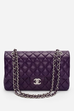 Pre-Loved Chanel Purple Lambskin Medium Double Flap Bag