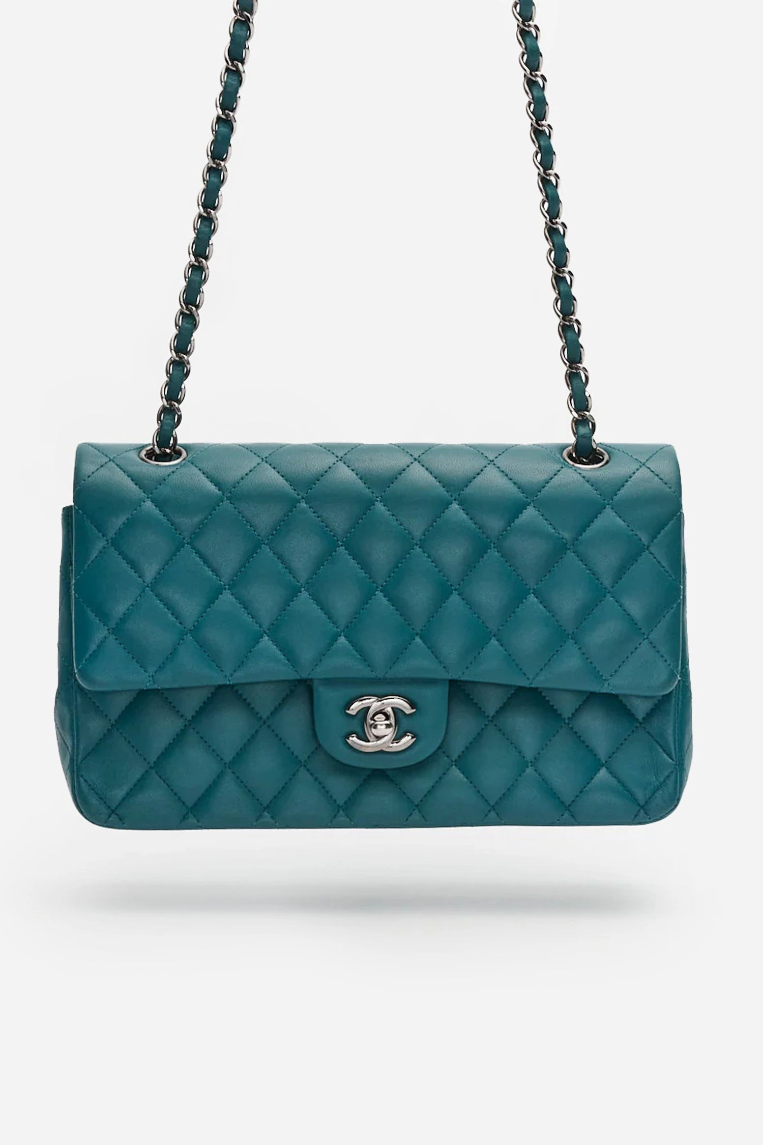 Pre-Loved Chanel Teal Lambskin Medium Classic Double Flap Bag