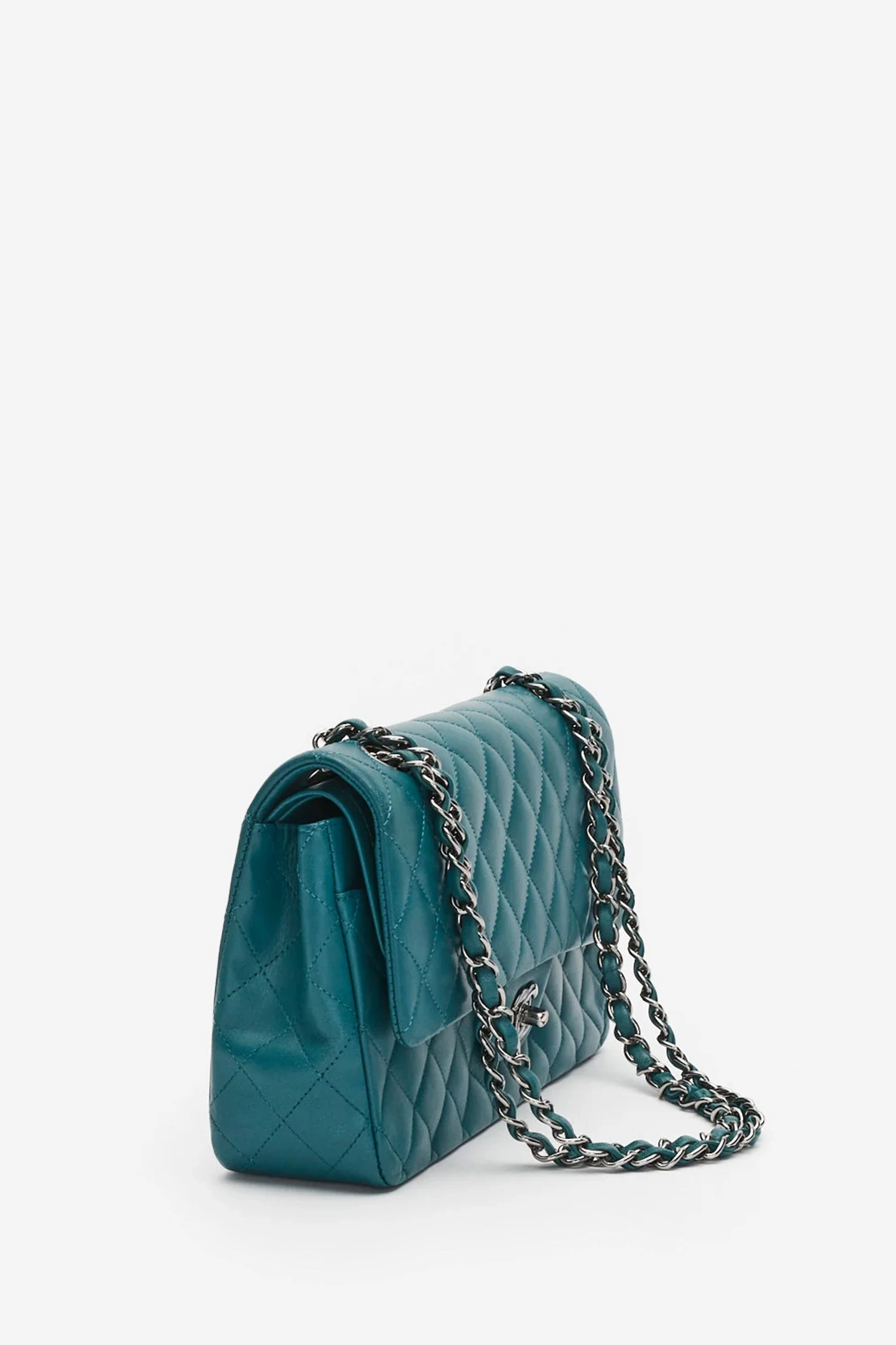 Pre-Loved Chanel Teal Lambskin Medium Classic Double Flap Bag